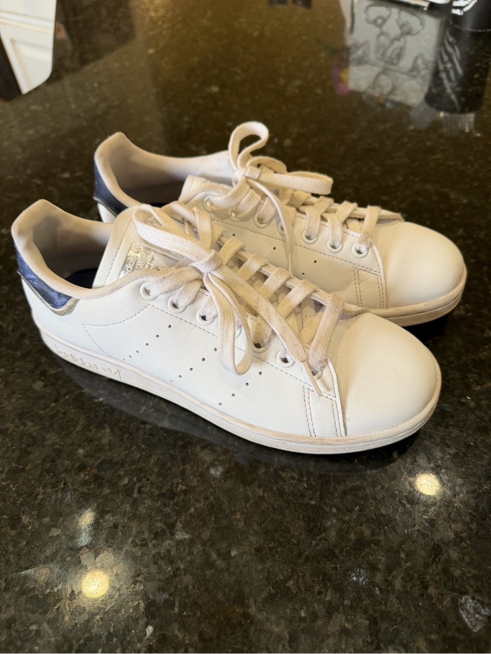 adidas White Leather Sneakers with Navy Heel Tab